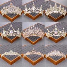 Роскошные Свадебные короны и диадемы, свадебные аксессуары для волос, Золотая тиара, стразы, свадебная корона, диадема, головной убор