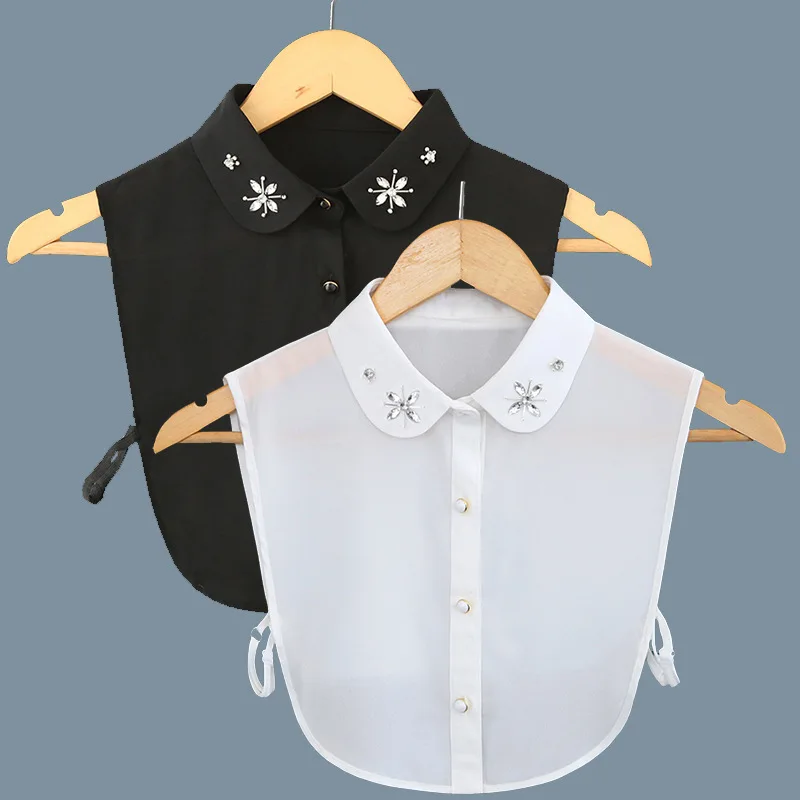 

Women Handmade Beads Fake Collar Vintage Detachable Shirt Collar Woman False Collar Lapel Blouse Clothes Accessories