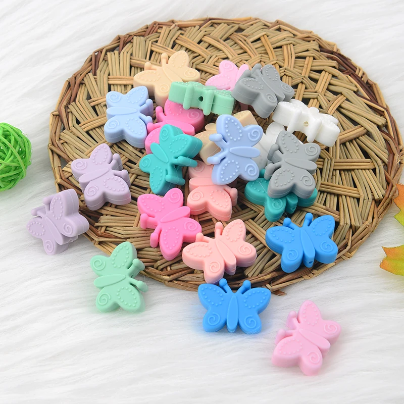 Silicone Teething Toys Butterfly Beads Silicone 5pcs Teethers BPA Free DIY Loose Bead For Teething Necklace Animal Shaped Pacifier Holder Accessories teething toys baby teething toys silicone teething toys silicone beads silicone teething beads silicone teether