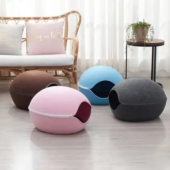 

Felt Round Cave Shaped Warm Nest For Cats Pet Safety Place Sleep Zip Up Bag For Kitten