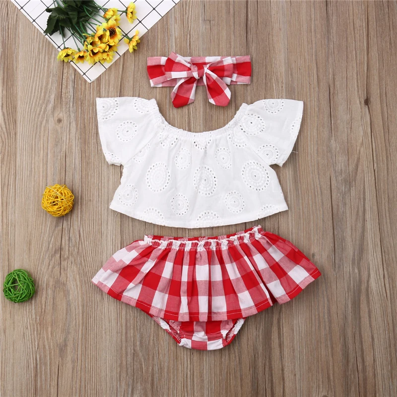  Newborn Baby Girl Summer Clothes Checkerboard Plaid