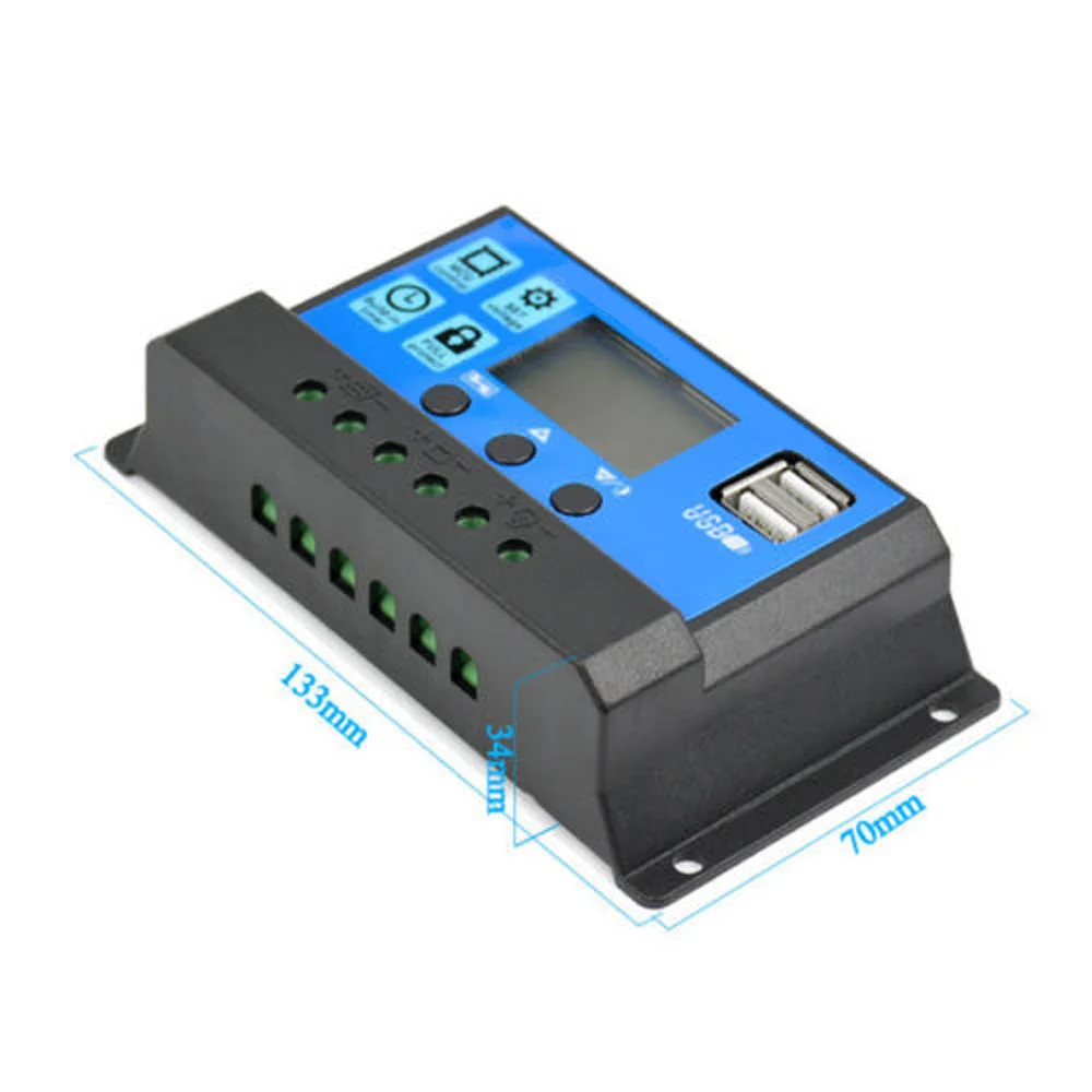 

10A/20A/30A 12V-24V Solar Panel Regulator Charge Controller USB + Plugs
