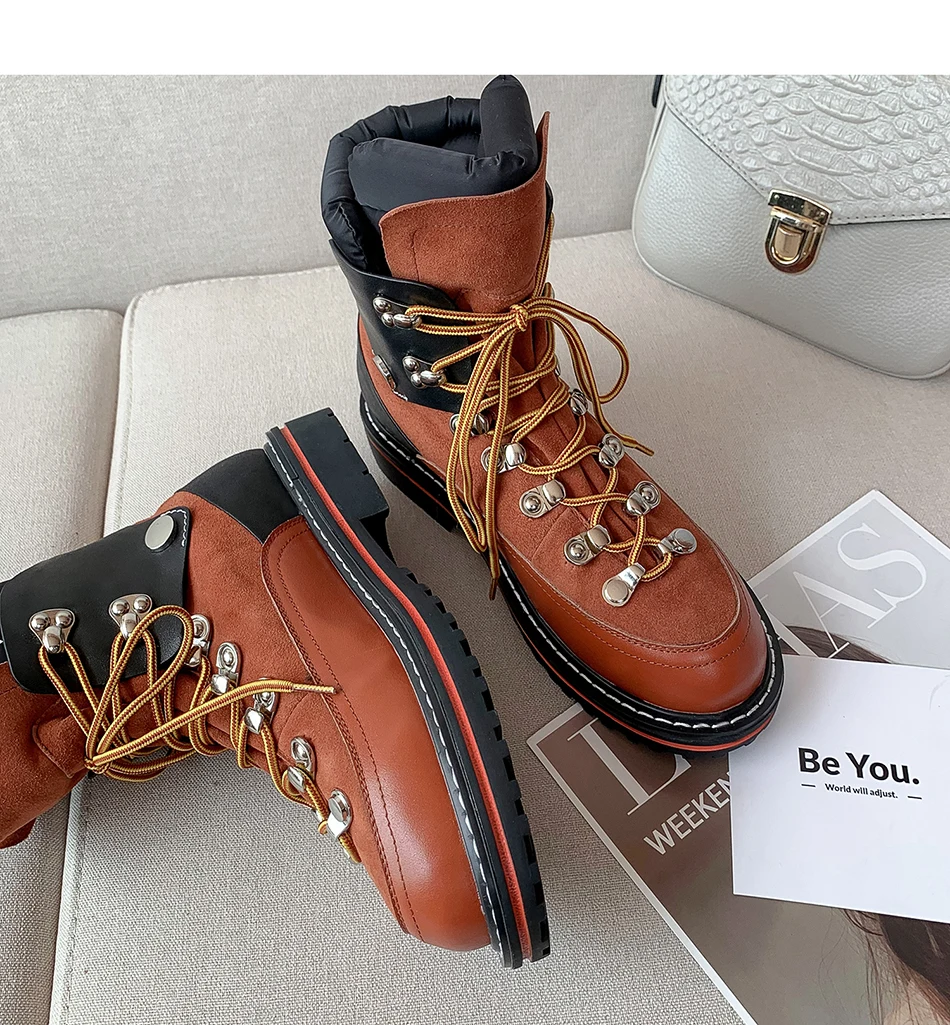 Plus Size 34-43 Genuine Leather Winter Boots Women Shoes Casual Women Boots Women Lace Up Ankle Boots Shoes Woman Botas Mujer