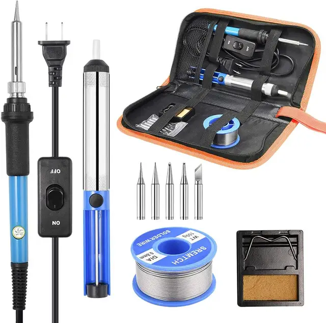 Adjustable Temperature Electric Soldering Iron kit 220V 110V 60W Welding Solder Rework Station Heat Pencil Repair Tools S2-3-blue set