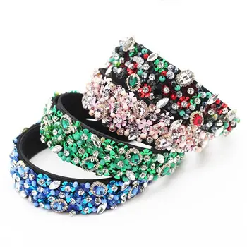 

Baroque Handcrafted Headband Women Colorful Sequins Flower Jewelry Wide Bandana Hoop Glitter Rhinestone Prom Headwear