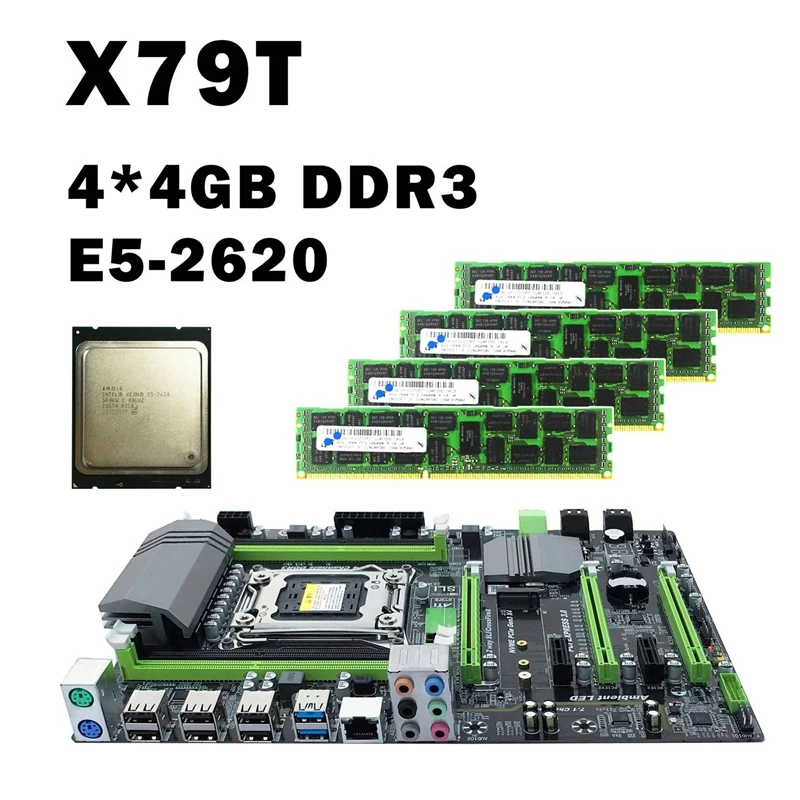 X79 материнская плата LGA2011 Combo с процессором E5 2620 4-канальный 16 Гб(4X4 Гб) DDR3 ram 1333 МГц NVME M.2 SSD слот