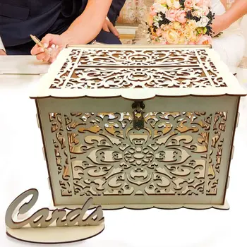 

DIY Wedding Wooden Card Sign Money Box Case with Lock Rustic Reception Favors H4GD