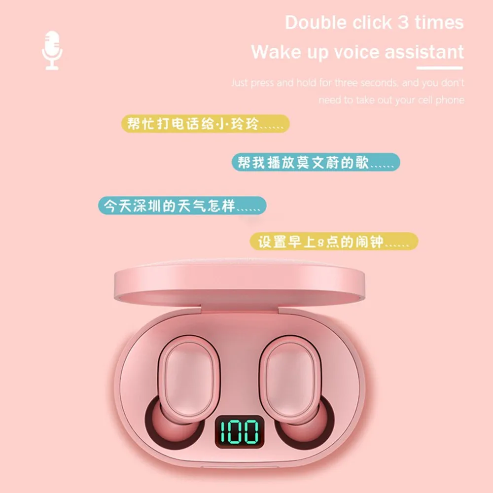 aztms new Bluetooth Earphone e6s LED Display Wireless Headsets with Mic Stereo Waterproof Mini In ear Earbuds for All smartphone