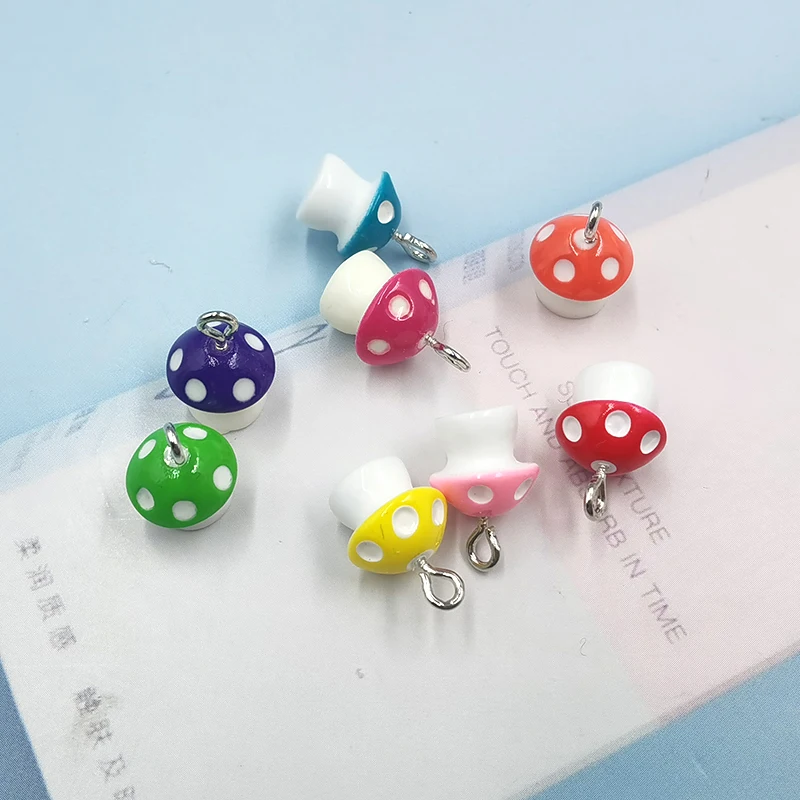10pcs Koean Colorful Mushroom Resin Charms for Jewelry Making DIY Earring Bracelet Lovely Cute