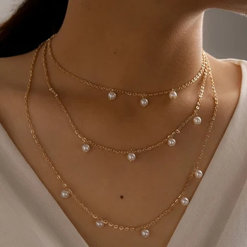 

Tocona Exquisite Multi-layer Pearl Chain Choker Necklace for Women 2020 Trendy Gold Color Alloy Adjustable Jewelry 14698
