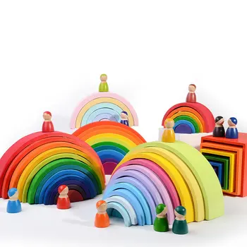 

Children'S 12-Color Arched Solid Wood Toy Rainbow Building Blocks Kindergarten Puzzle Early Education Stacking Wooden Toys