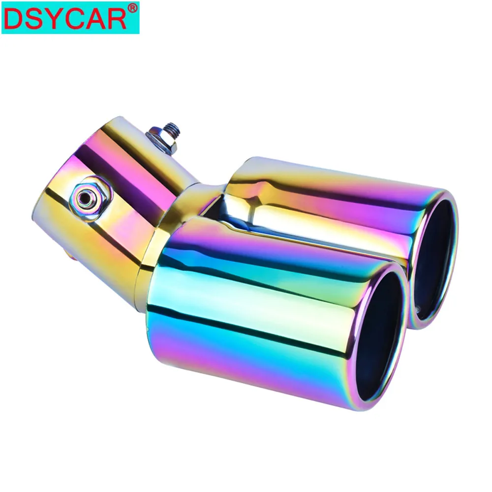 

Fashion Universal Car Modification Grilled blue Stainless Steel 1 to 2 Dual Pipe Exhaust System tip end pipe Muffler Car styling