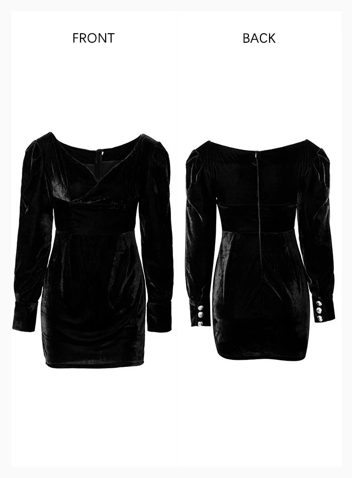 LOVE&LEMONADE Черные футболки с v-образным вырезом с открытыми плечами бархатная ткань узкого кроя с дутыми длинными рукавами вечерние платье LM81962