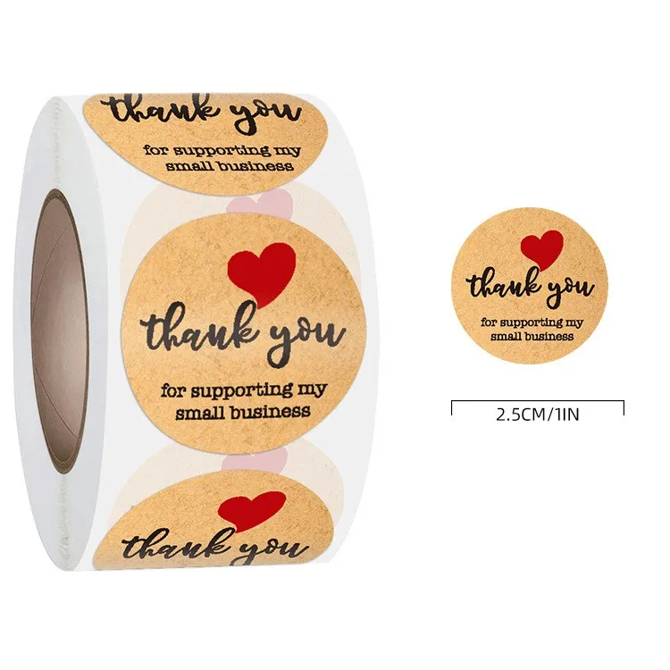 Round 100-500 Black Labels Thank You Kraft Stickers 1 Inch Wedding Pretty Gift Cards Envelope Sealing Label Stickers Stationery