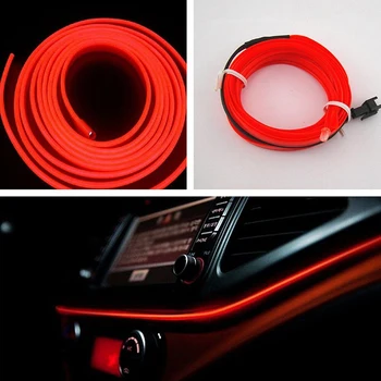 

2m Universal Car Interior LED Decorative Atmosphere Wire Red Flexible Tube Strip Cold Neon Line Dashboard Protect Eyesight 12V