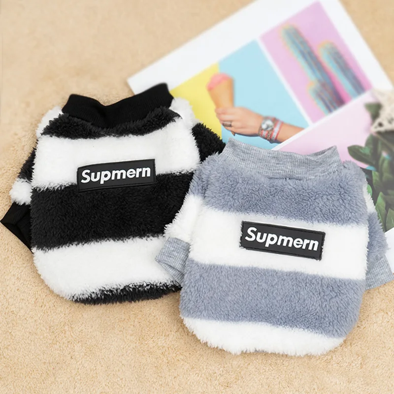 

Fashion Pet Dog Clothes Wool Ball Flannel Autumn Winter Warm Stripe Dogs Sweaters Clothing For Small Puppy Cats Chihuahua