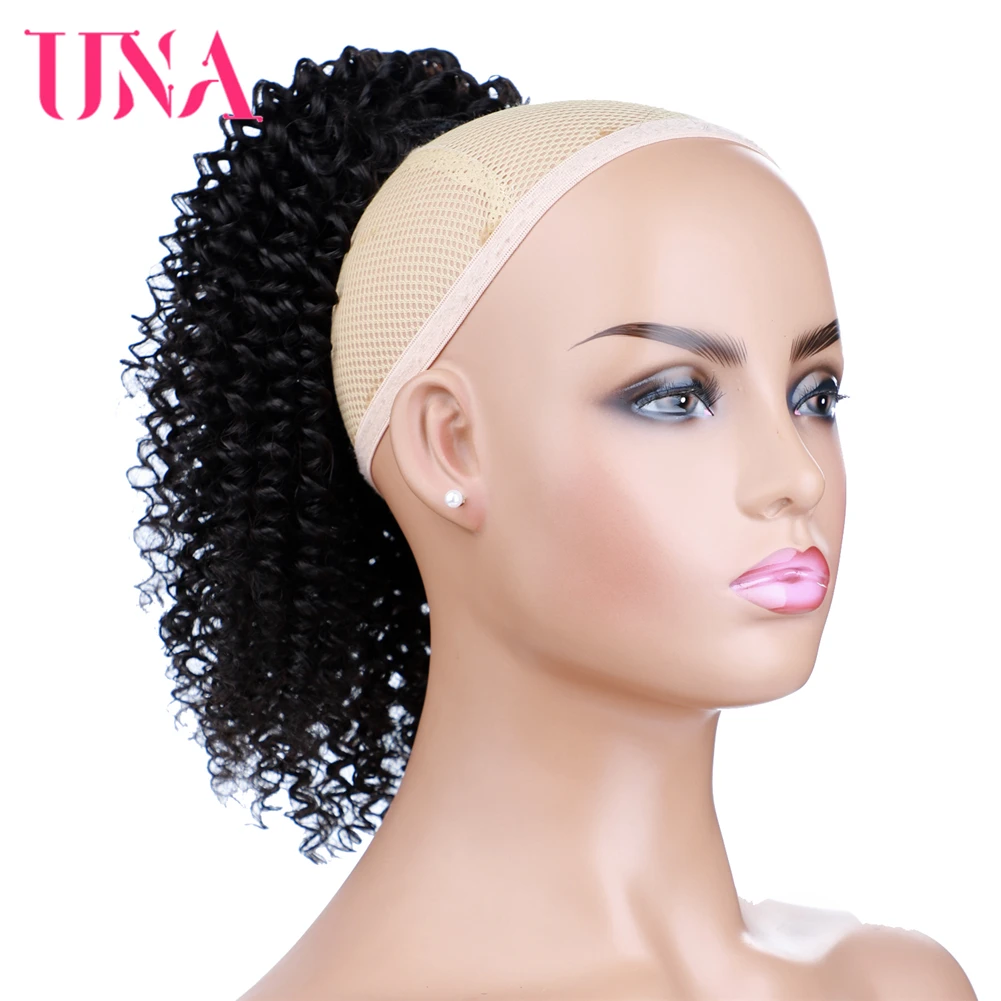 UNA 18" Brazilian Human Hair Drawstring Ponytail Afro Kinky Curly Hairpiece With Two Plastic Combs Natural Black Hair Extensio