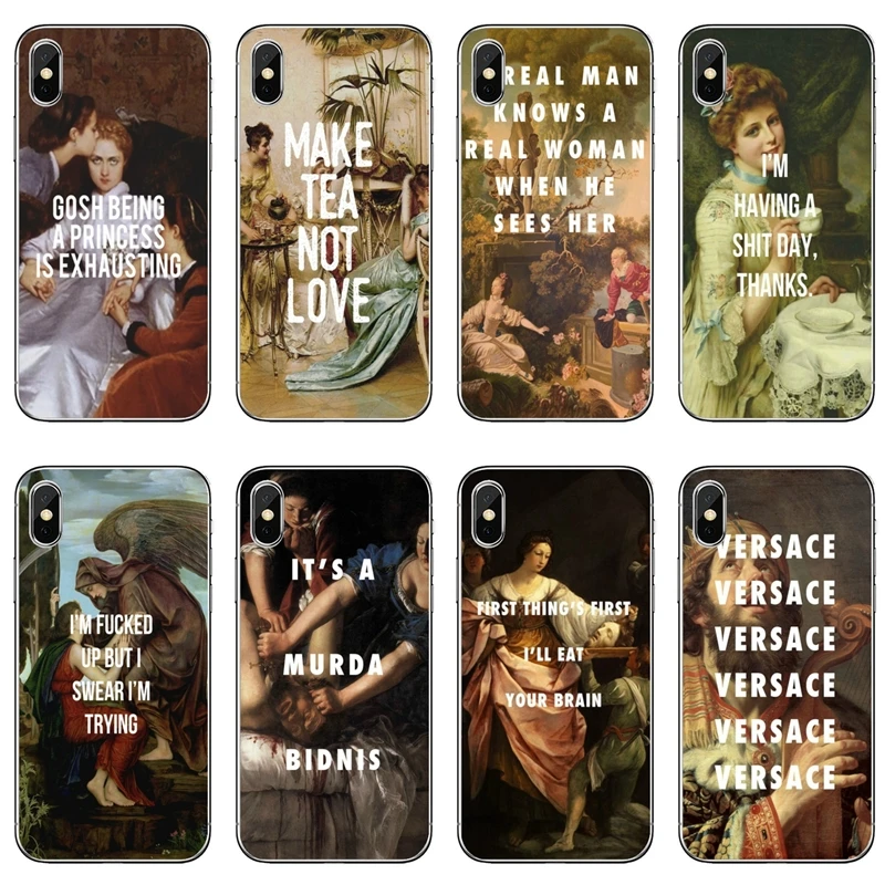 Classical Art Memes Quotes Painting silicone Phone Case For iPhone 8 7 6 6S Plus 11 Pro XS Max XR X 5 5S SE 4S 4 iPod Touch 5 6 iphone 8 leather case