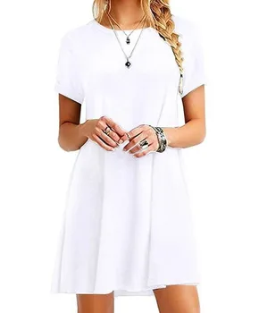 

Casual Beach Skirt Women's O-Neck Party Summer Dress Short Sleeve Wide Dress