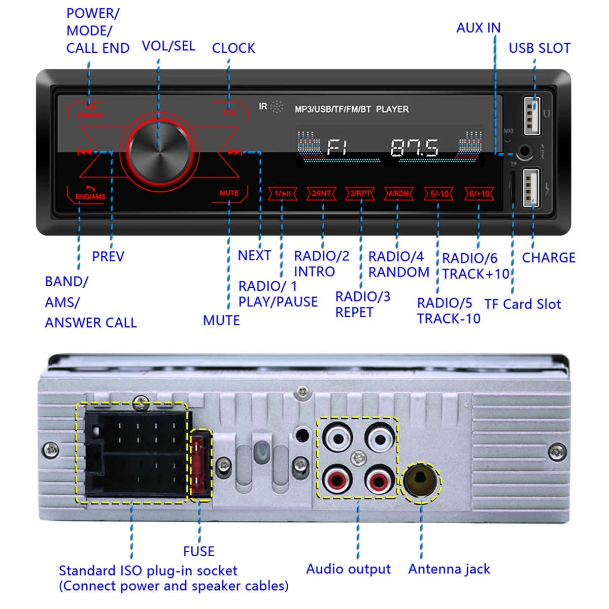 M10 автомобильный стерео MP3-плеер FM радио lcd сенсорный экран двойной USB Bluetooth AUX-in воспроизведение музыки с микрофоном пульт дистанционного управления