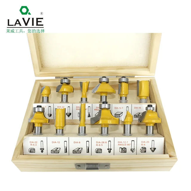 LAVIE 12pcs 8mm Router Bit Set Trimming Straight Milling Cutter Wood Bits Tungsten Carbide Cutting Woodworking Trimming MC02006 Wooden Box Packing