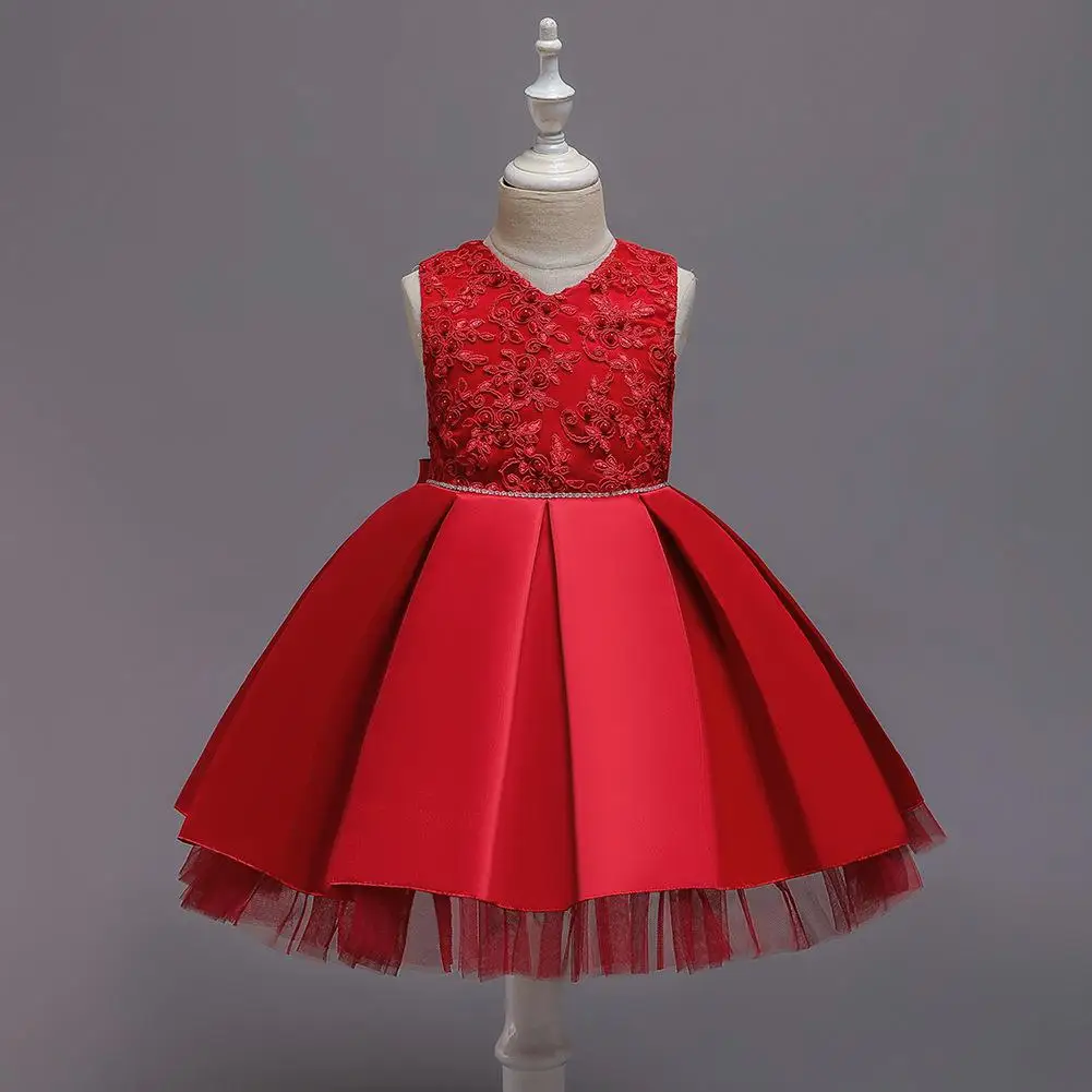 Платье До Колена с цветочным узором для девочек; пышные платья для девочек; платья для маленьких невесты; свадебное платье для девочек; платья для выпускного вечера для девочек - Цвет: Красный