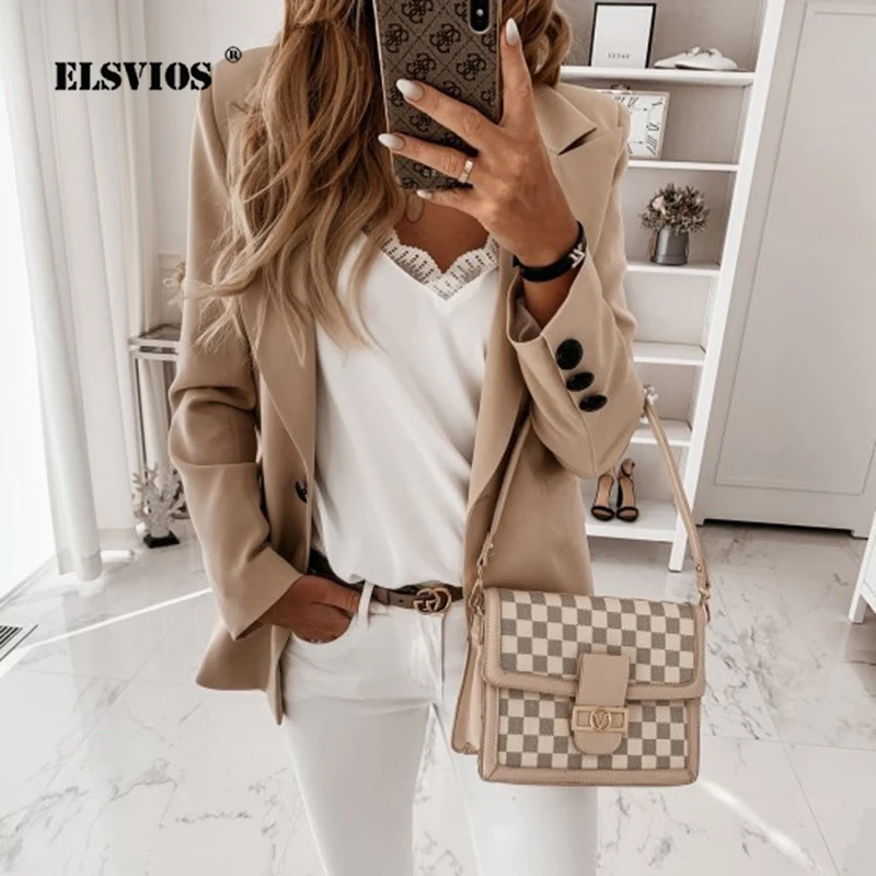 

Autumn Winter Fashion Women Solid Color Casual Long Sleeve Suit Small Jacket Slim Turn-down Collar Slim Buttons Elegant Cardigan
