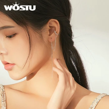 

WOSTU 1 pcs Minimalist Long Chain Ear Cuff Clip Earrings 925 Sterling Silver CZ Earrings For Women Genuine Jewelry FNE363
