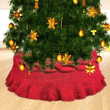 

Christmas Tree Skirt PVC Base 30-Inch Red Knit Ruffled Edge Tree Collar Xmas Party Home Christmas Ornaments