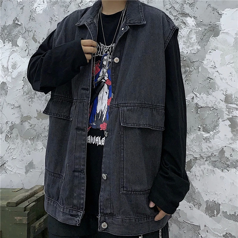 Gaganight Harajuku винтажный карго для женщин и мужчин джинсовый жилет BF Стиль без рукавов повседневный Свободный жилет размера плюс джинсовый жилет верхняя одежда