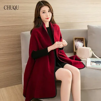 

Thick Warm Wraps Faux Cashmere Ponchos Women Winter Capes Knitted Red Shawls and Warps For Ladies Fashion Pashmina Foulard Femme