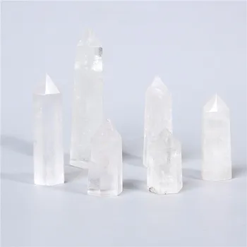 

Hot Natural clear White Crystal Healing Quartz Column Point Decor Hexagonal Reiki Polished Crafts Ornament minerals Wand Tower