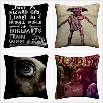 

Dobby Character Hand Painted Decorative Cotton Linen Cushion Cover 45x45 cm For Sofa Chair Pillowcase Home Decor Almofada