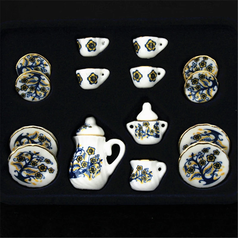 SC0267 15pcs Tea Cup Set 19 PatternsMiniature Kitchen Dollhouse Dining Porcelain Tea Set Dish Cup Furniture Toys Dollhouse Accssories - Цвет: SC0267