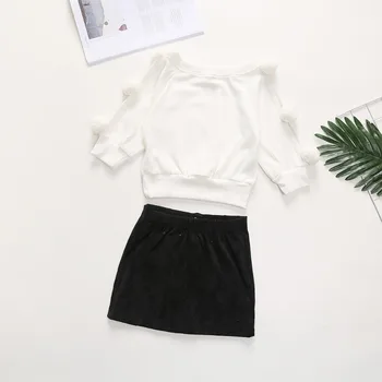 

Girls cotton round neck long sleeve sweater + denim skirt A-line skirt two-piece suit baby girl clothes CHD20239