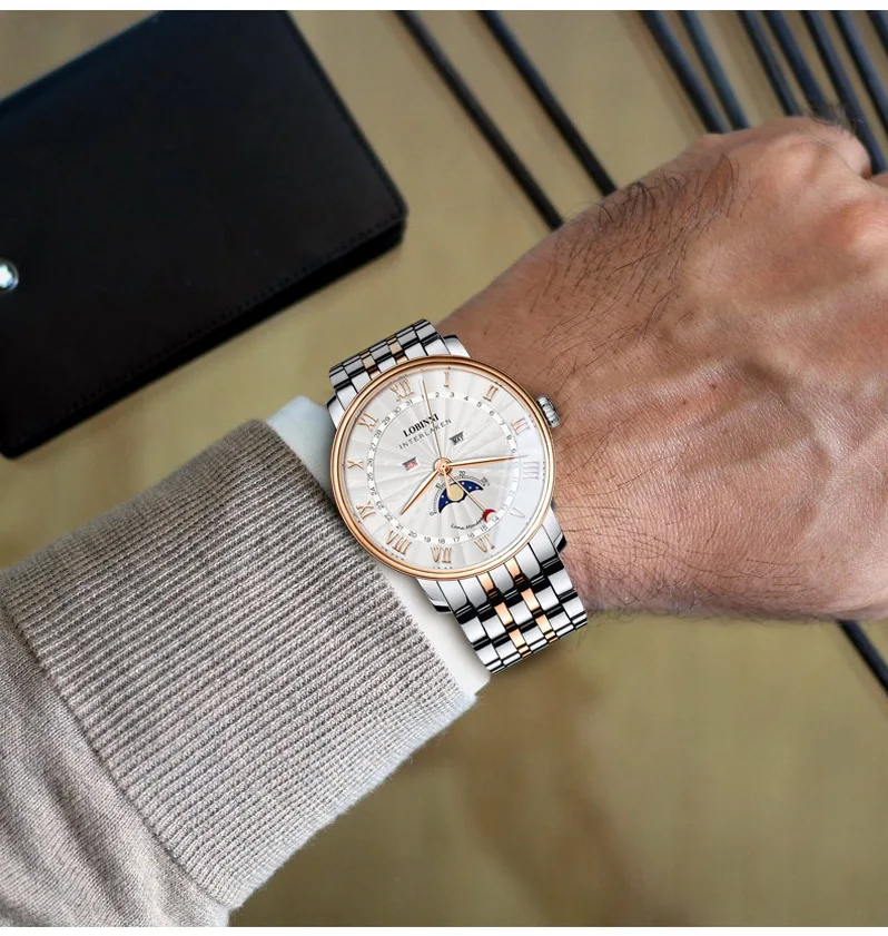 Men moonphase watch,mens luxury brand wrist watches man 