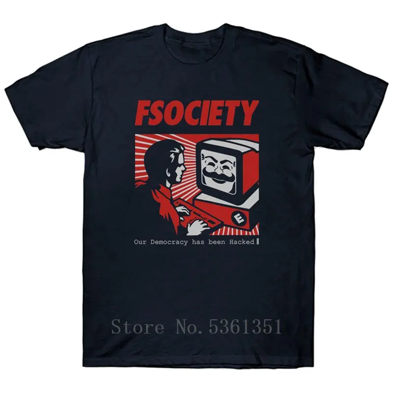 Футболка с надписью FSOCIETY футболка круглым вырезом и принтом OUR DEMOCRACY was HACKED HACKER