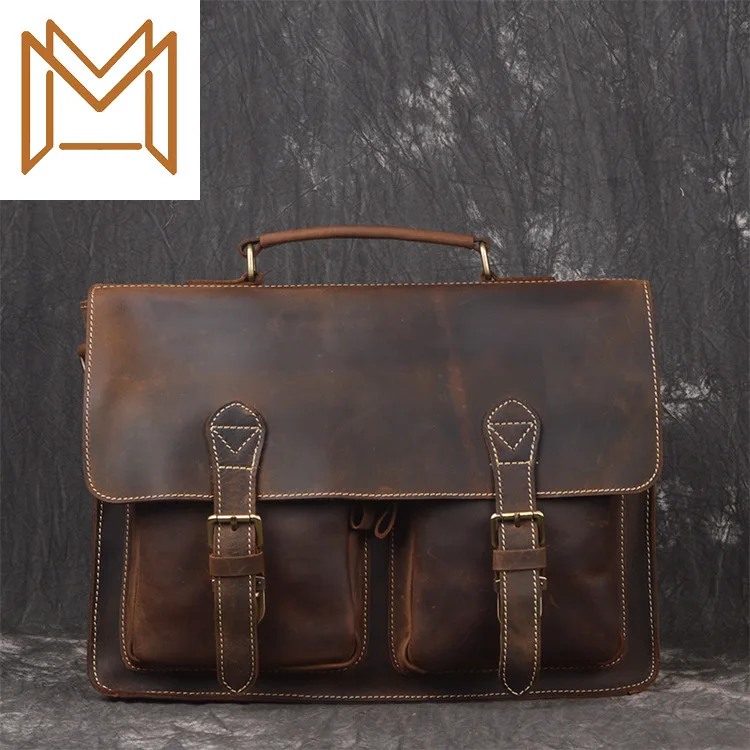 

Man Document Layer Cowhide Single Shoulder Oblique Cross Satchel Crazy Horsehide Computer Package