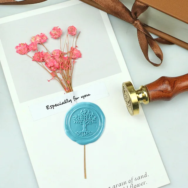 Timbro Sigillo Cera Albero Della Vita 30mm - Testa Ottone Rimovibile Con Manico Legno - Per Inviti E Regali - Foto 5