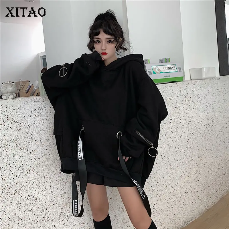 XITAO черная толстовка с буквенным принтом модная новинка 2019 зима длинный рукав