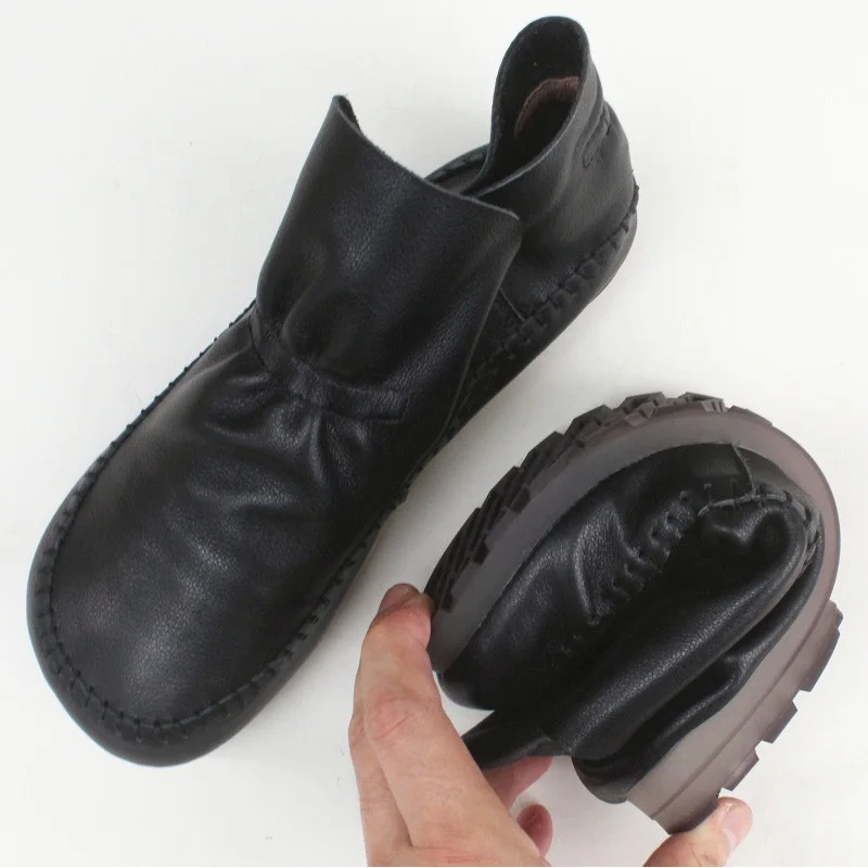 Careaymade-New style pure leather breathable short boots original handmade single leather barefoot high top women's shoes