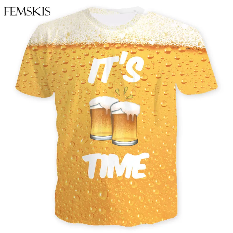 

FEMSKIS New Summer Fashion Funny Beer 3D Printed Couple Short Sleeve T-Shirt Over Size T Shirt For Men Women Tshirt Tops Tee