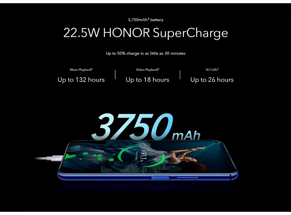 Honor 20 8GB 128GB мобильный телефон 6,26 дюймов полный экран Kirin 980 Восьмиядерный Android 9 3750mAh SuperCharge NFC
