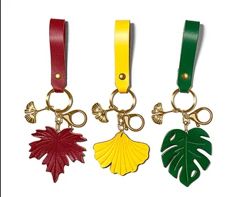 

YQ Maple Leaf Leather Car Key Chain Literary Style Ginkgo Leaf Car With Keychains Pendant Car Keys Chain Ring Hanging Ornaments