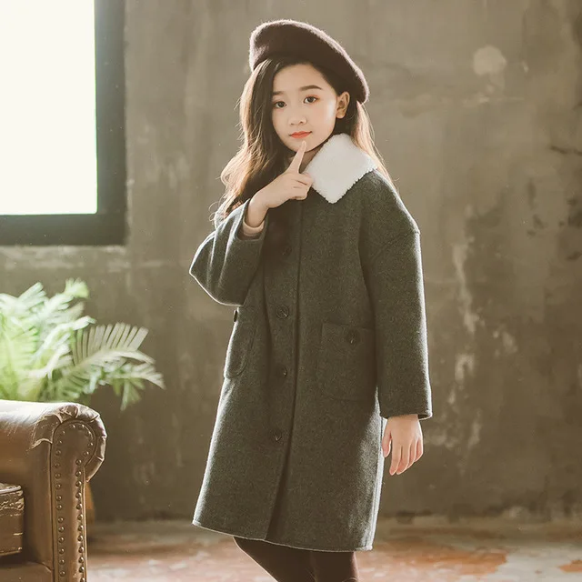 

New Kids Tweed Overcoat Children's Thickened Casual Coat Outerwear Girls Elegant Woolen Jacket European Style Winter