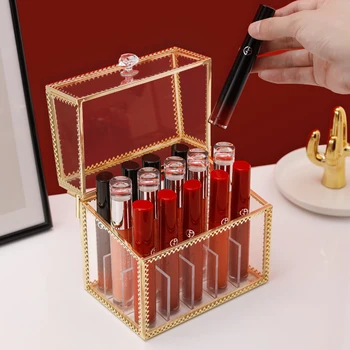 

15 Lattice Trapezoid Glass Transparent Makeup Display Rack Lipstick Holder Stand Cosmetic Make up Organizer Box Dropshipping