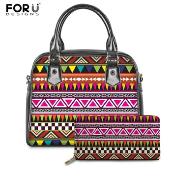 

FORUDESIGNS Polynesian Tradition Tribal Ethnic African Pattern Vintage Shoulder Bags Luxury Brand PU Handbags Female Tote Bags