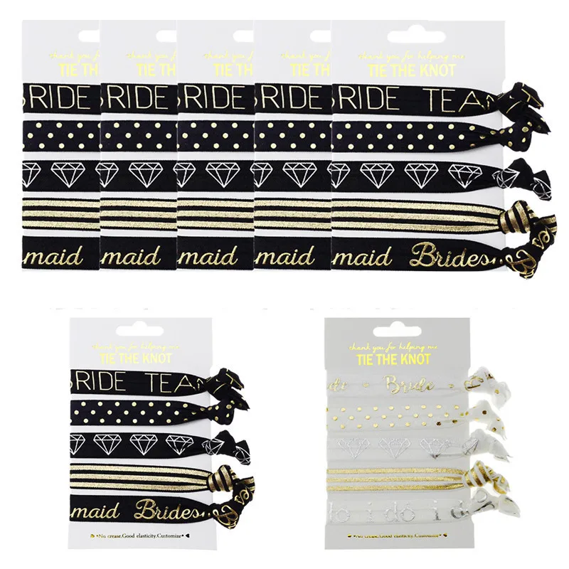 7PCS Team Bride Bridesmaid Gifts Hair Tie Wristband Bracelet Bachelorette Hen Party Wedding Bridal Shower Decoration HL46 (1)