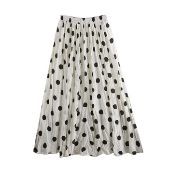 

Femme Jupes Dot Printed Skirts Women Fashion Chiffon Streetwear High Waist Pleated Patchwork A-line Skirt mujer faldas W272