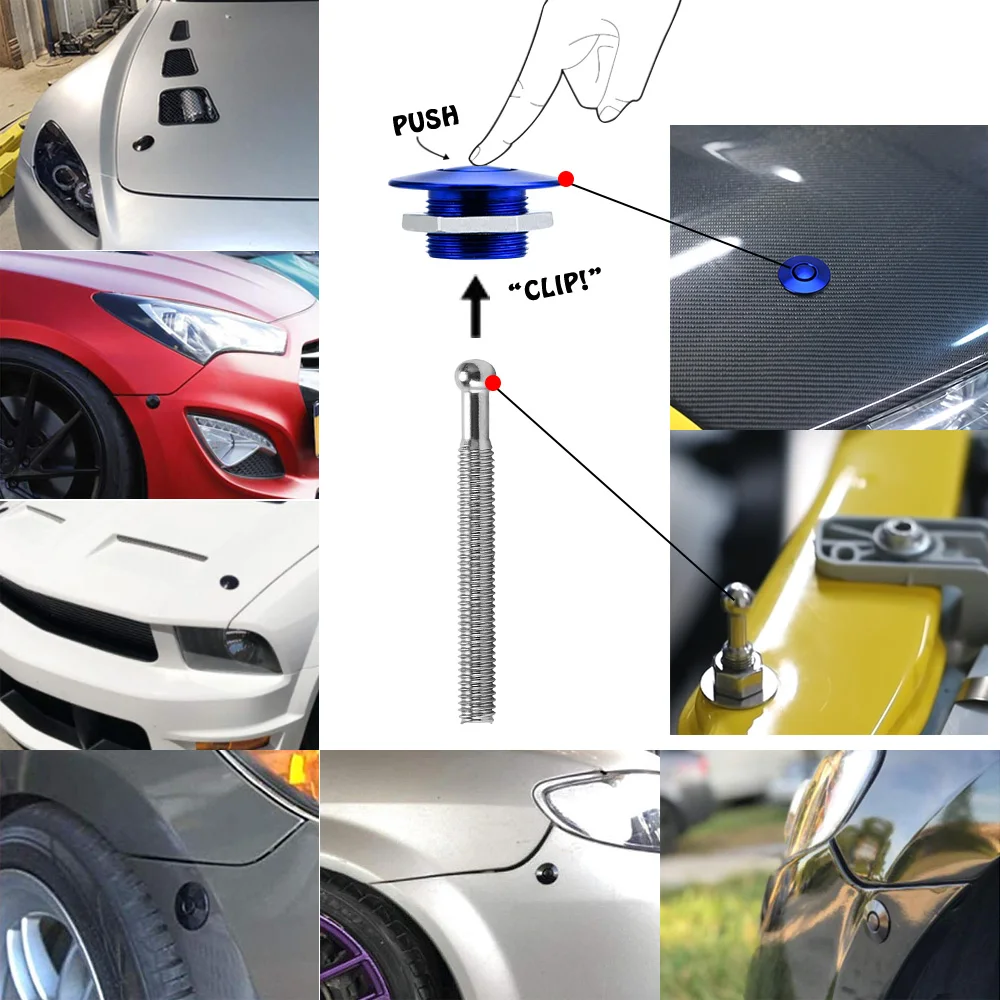 1.25" 31.75mm Car Push Button Bonnet Hood Pin Lock Clip Kit Quick Release Latch Engine Bonne Exterior Parts